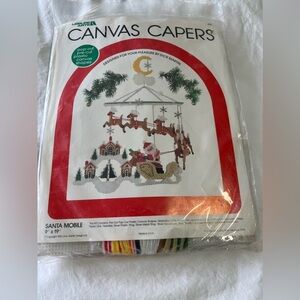 Vintage Leisure Arts Canvas Capers Santa Mobile New.